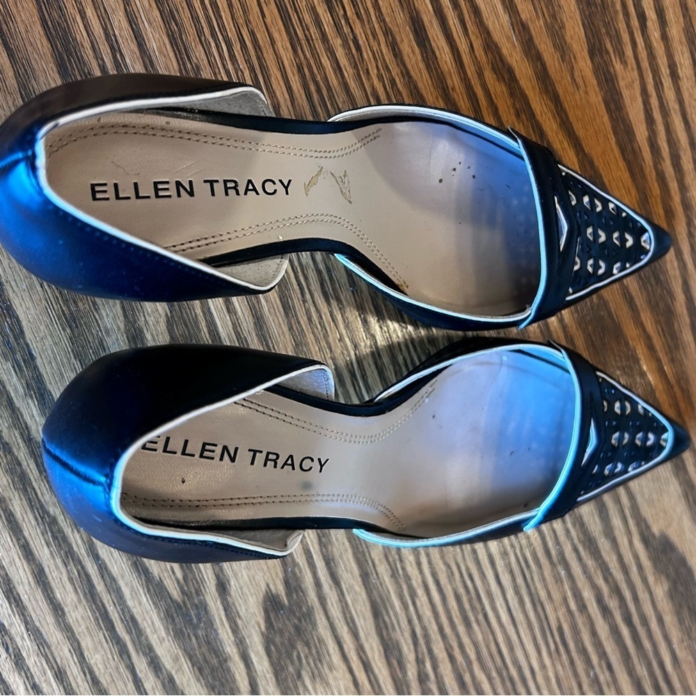 Ellen Tracy Esther Pointed Toe d’Orsay Heel Black Leather Vintage Pattern Sz 6.5 - Picture 12 of 14